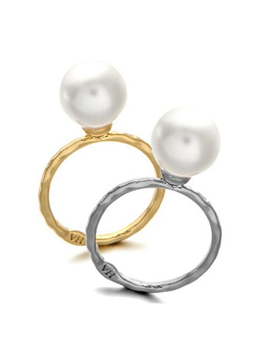 Women's Gold & Silver Plated Simple Style Pearl 2 Color Ring Set