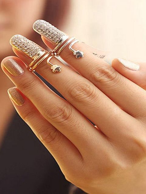 Mode Guld / Silverpläterad Plommonblomma Kristall Fingertopp Diamanttillbehör Söta Strass Ringar Smycken