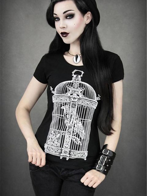 Rockability Women Punk tíska Hágæða skriðdrekakjóll Gothic stuttermabolur Stafrænt prent Zombie fegurðartopp