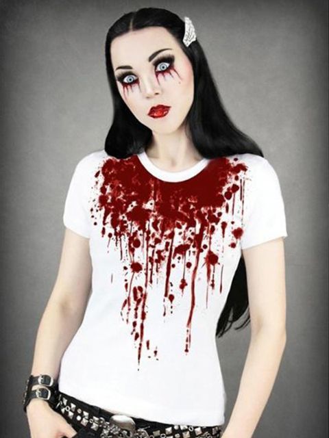 Quality Bloody Splatter Vampire Victim White Gothic Punk Print Women T-shirt Top