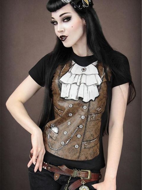 Rockability Women Punk tíska Hágæða skriðdrekakjóll Gothic stuttermabolur Stafrænt prent Zombie fegurðartopp