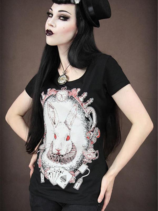 Rockability Women Punk tíska Hágæða skriðdrekakjóll Gothic stuttermabolur Stafrænt prent Zombie fegurðartopp