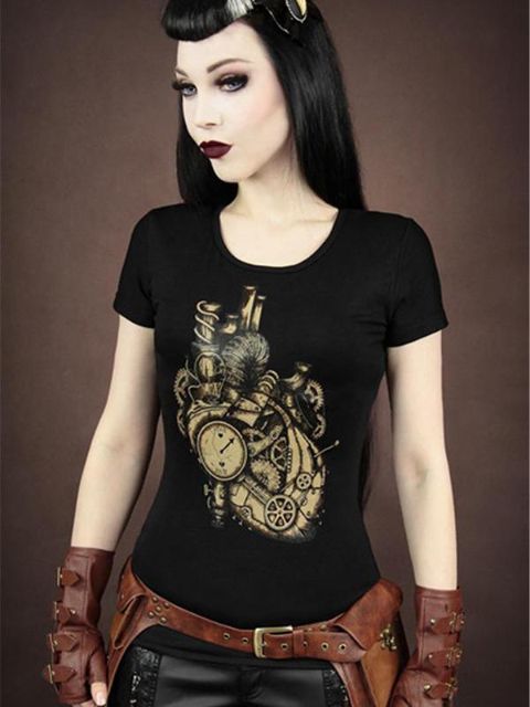 Rockability Frauen Punk Mode Hohe Qualität Tank Kleid Gothic T-shirt Digitaldruck Zombie Schönheit Top