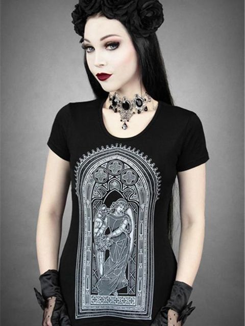 Rockability Women Punk tíska Hágæða skriðdrekakjóll Gothic stuttermabolur Stafrænt prent Zombie fegurðartopp