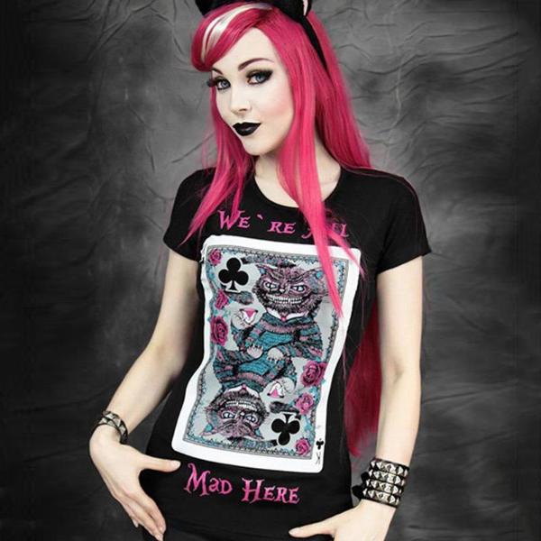 Rockability Women Punk tíska Hágæða skriðdrekakjóll Gothic stuttermabolur Stafrænt prent Zombie fegurðartopp