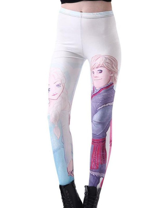 Kvinnors Froze Princess Mönster Digital Print High Waist Leggings Pencil Pants