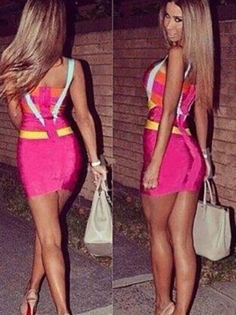 Sommar neonfärger lapptäcke klänning Cocktail kväll Cocktail Clubwear aftonklänningar