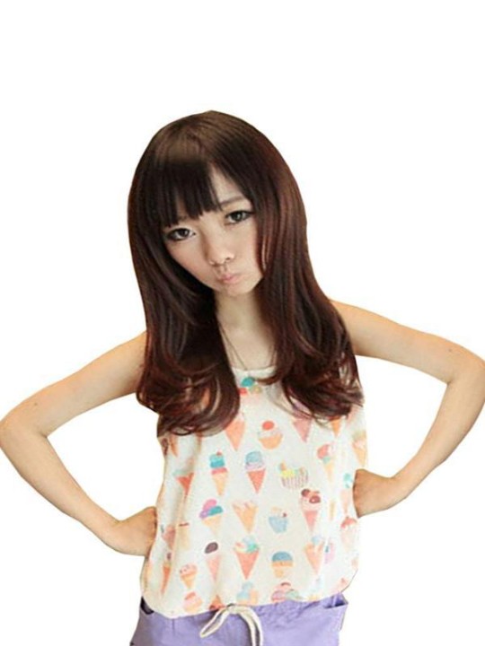 Girl's Fashion Summer Round Collar Cartoon Printed Chiffon Vset Tops Bottoming Shirt Undershirt