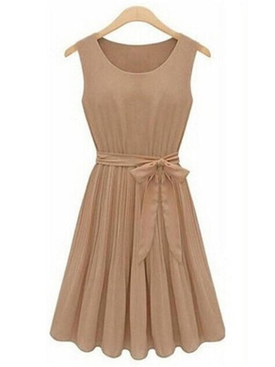 Women&#39;s Casual Fit Rundhals ärmellose Chiffon Weste Plissee Chiffon-Kleid mit Bowknot