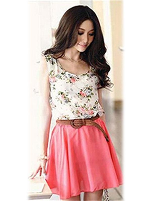 Nye kvinders blomstermønster ærmeløs chiffon komfort sommer afslappet chiffon kjole