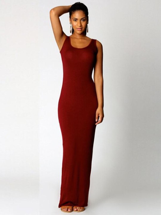 Trendy Basic 6 Colors Casual Comfortable Maxi Dress Round Neck Summer Beach Wear