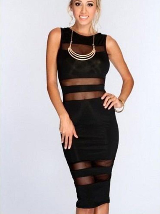 Sexy clube Strappy malha inserir bandage Bodycon vestido longo