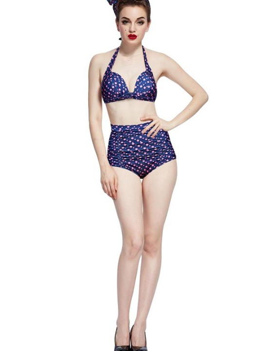 Kvindemode Retro Høj talje Pin up 2PCS Bikini sæt Floral Print badedragt S / M / L