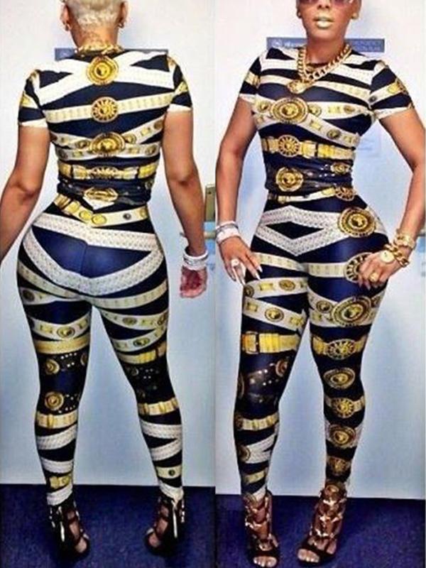 Sexy Night Club Queen Print Short sleeves Bandage Bodysuit Playsuit Jumpsuit Romper Bodycon