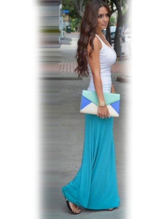 SOLID MAXI SKIRT longo comprimento total cintura alta dobre SML XL