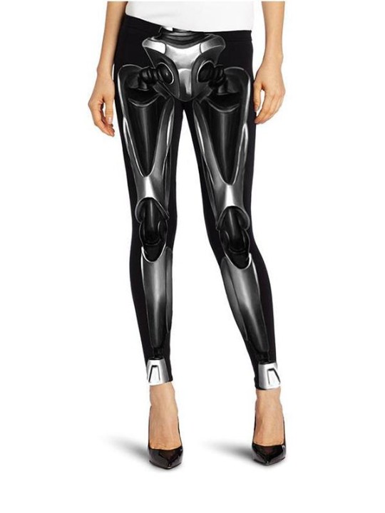 Feminino Slim Fit Preto Punk Gótico Digital Impressão Leggings De Cintura Alta Calças Lápis