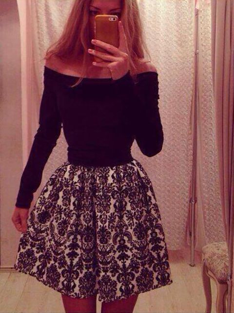 Robe patineuse Paisley à manches longues pour femme Fahison pour cocktail / fête