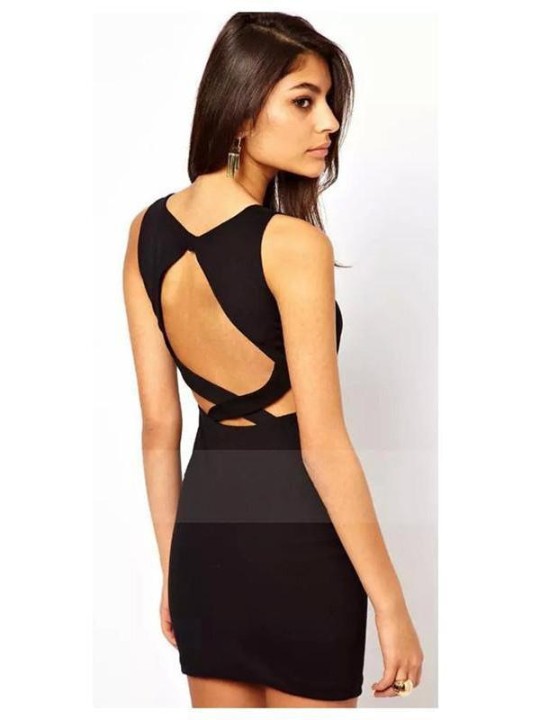 Women Fashion Sexy Black Sleeveless Cut Out Bodycon Dress For Cocktail/Party