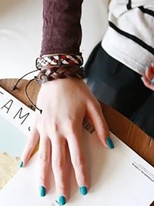 Exaggeration Unisex Womens Multilayer Leather Charm Rivet Cuff Bangle Punk Style Bracelet