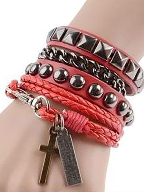 Übertreibung Unisex Damen Multilayer Leder Charm Nieten Manschette Bangle Punk Style Armband