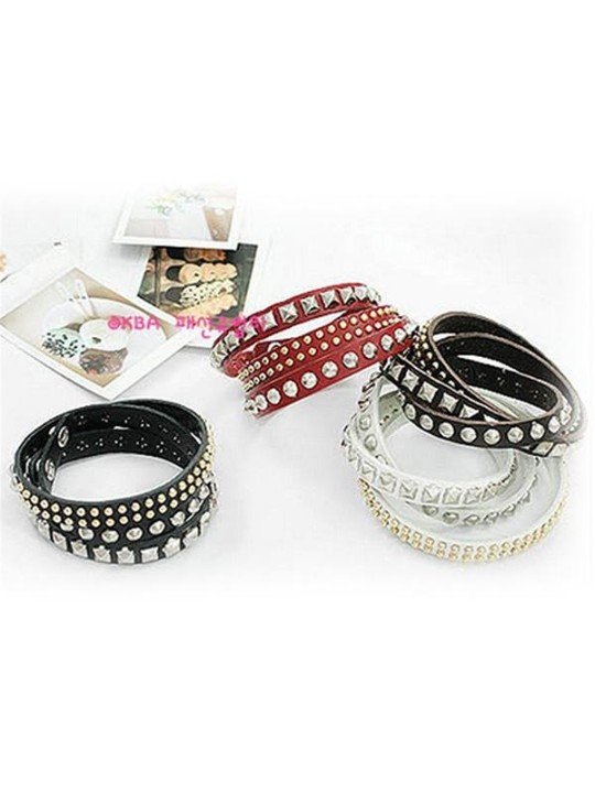 Unisex Womens Wrap Manschette Bangle Punk Multilayer Leder Rivet Stud Armband