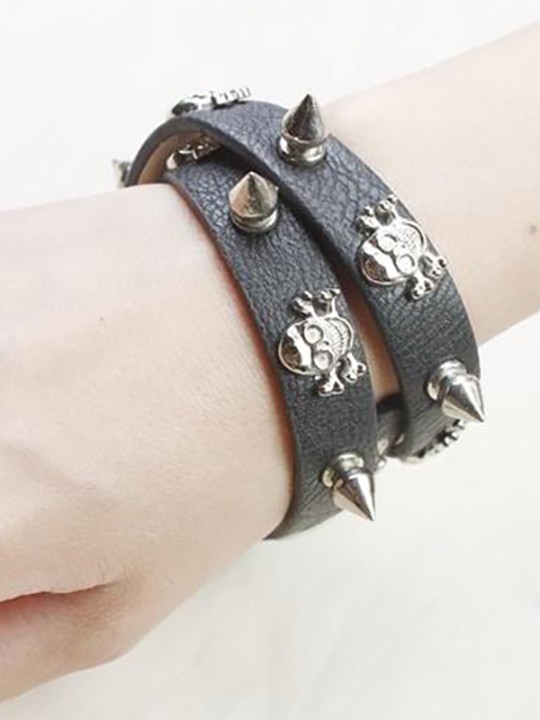 Hot Moda Exagero Unisex Das Mulheres de Couro Multicamadas Charme Crânio Cuff Bangle Estilo Punk Pulseira