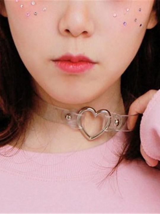 Frauen Lieblings Leder Niet Punk Goth Herz Ring Halsband Choker Funky Halskette &amp; Anhänger