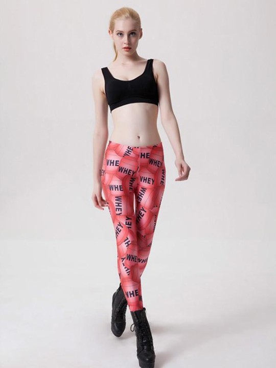Mulheres Moda Carta Vermelha Imprimir Calças Leggings Skinny Stretchable