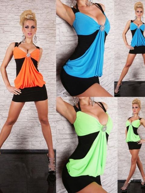 Mode Neon Black Patchwork Halterneck Crystal Bodycon Dress för Cocktail Clubwear Party