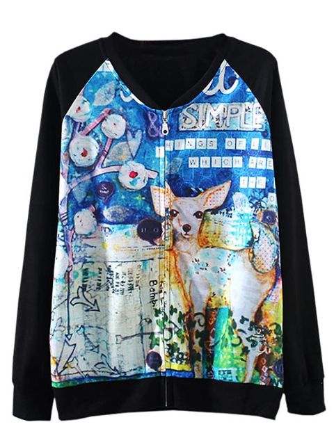 Neuer Art- und Weisefrauen-Frühlings-Herbst-Druck-beiläufige Rundhalsausschnitt-lange Hülsen-Reißverschluss-Sweatshirt-Oberseiten-Pullover Outwear