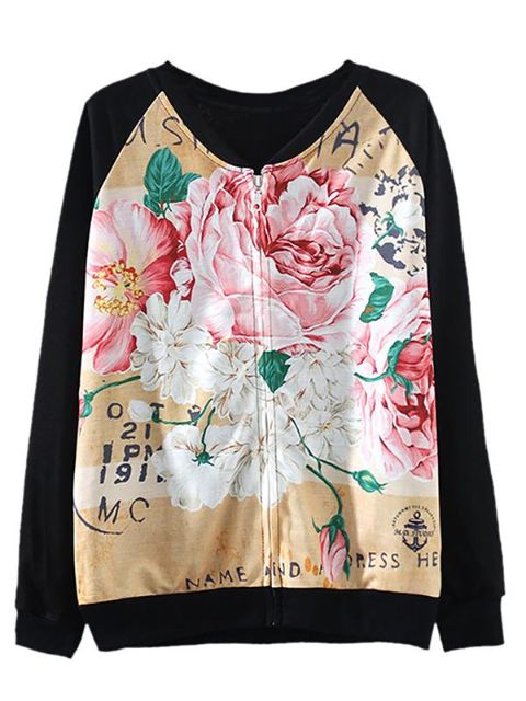 Kvinnors vårhöst Nytt mode 3D-tryck Casual Rund hals Långärmad dragkedja Skjorta Tröja Topptröjor Utkläder
