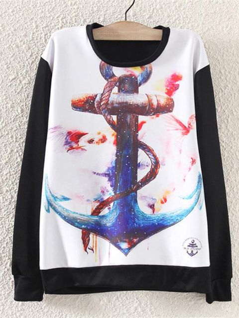 Ný tíska kvenna Vorprent Haust frjálslegur hringhálsi Langerma peysa Helstu peysuföt