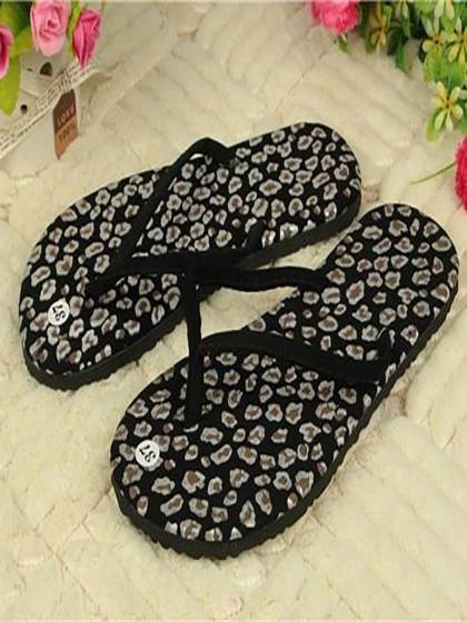 Beiläufige Frauen schwarze Leopard-flache Sandale-Strand beschuht Pantoffel-Flipflops