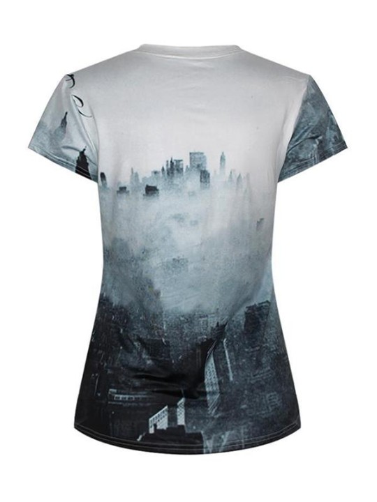 Cidade das mulheres 3D Impressão Digital de Manga Curta Crewneck T-Shirt Camisas T (Branco) T-shirt