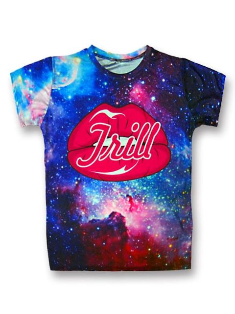 Mode chaud 3D décontracté été imprimé galaxie étoilé et lèvres rouges baiser coton manches courtes T-shirt hauts t-shirts