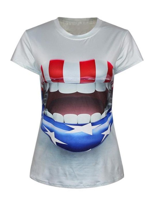 Frauen 3D-Digitaldruck Kurzarm Crewneck T-Shirt T-Shirt T-Shirt (Weiß) T-Shirt