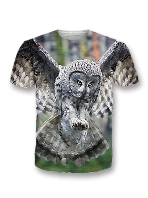Moda caliente verano 3D Print Animal Bird Owl algodón mangas cortas camiseta ocasional Tops camisetas