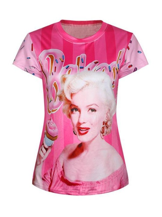 3D Beaty digital tryckning för kvinnor kortärmad T-shirt med Crewneck T-shirt (rosa) T-shirt