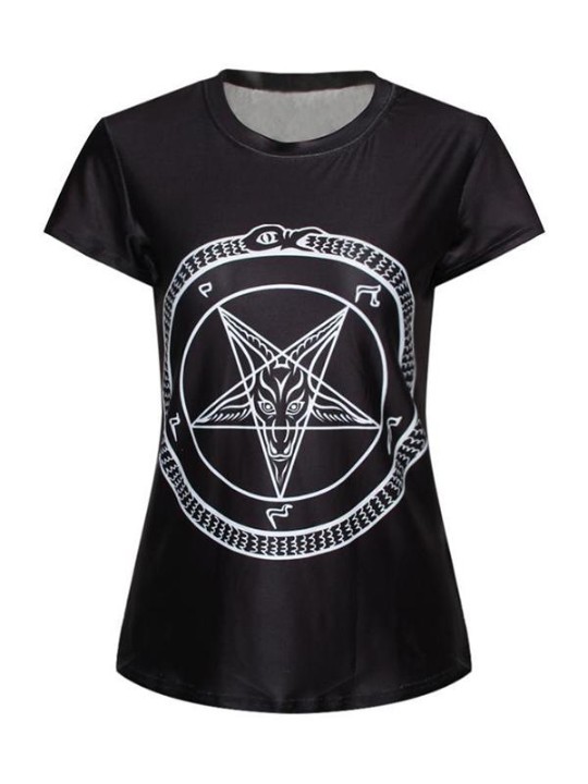 Þríhyrningsstjarna 3D stafræn prentun kvenna með stuttum ermum Crewneck stuttermabolum bol (svart)