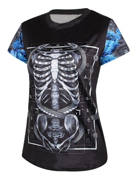 Nouveau T-shirt d&#39;été imprimé numérique noir pour femmes à manches courtes T-shirts décontractés