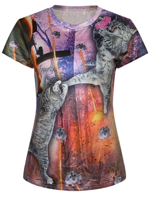 Kvinder Clubwear Toppe Princess Cat Digital Print korte ærmer Casual T-shirts