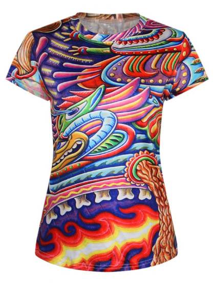 New Summer Moda Feminina Digital Impresso T-shirt mangas curtas Casual Tees
