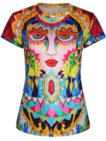 Mujeres Clubwear Tops Punk Lady manga corta de impresión digital Camisetas de verano