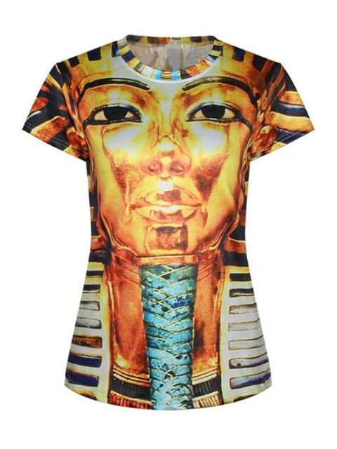 Women's 3D Egyptian Digital Printing Short Sleeve Crewneck T-Shirt Shirts Tee (Yellow)