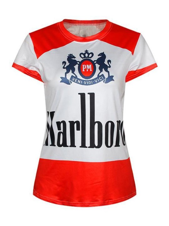 Kvinnors 3D-digitala tryck Kortärmad T-shirt med Crewneck T-shirt (vit)