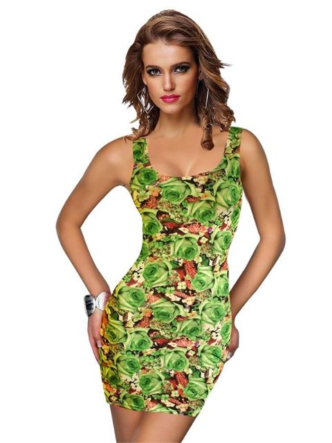 Sexet Vintage Floral Print Retro 50s &#39;60s&#39;Zipper Front Tank Dress Bodycon Clubwear