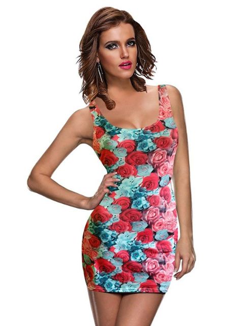 Sexy Vintage Floral Print Retro 50s &#39;60s&#39;Zipper Tank Tank Vestido Bodycon Clubwear