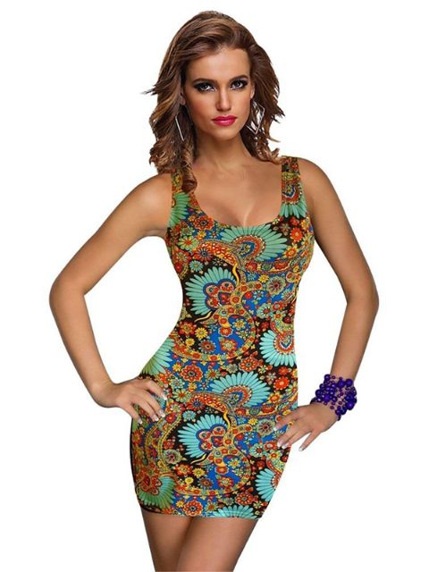 Sexy Vintage Estampa Floral Retro 50 s 60s&#39;Zipper Frente Tanque Vestido Bodycon Clubwear
