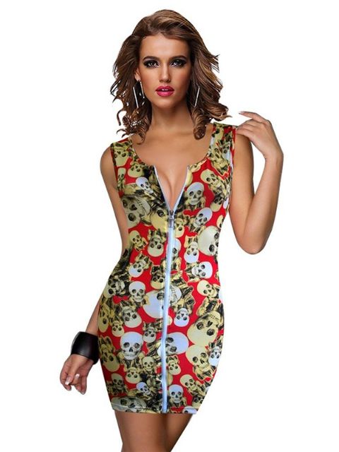 Sexy Vintage Estampa Floral Retro 50 s 60s&#39;Zipper Frente Tanque Vestido Bodycon Clubwear