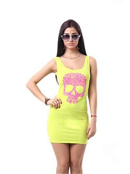 Sexískar tískukonur hringlaga hálshöfuðprentun Grannur botnandi bolur Mini dress frjálslegur kjólar